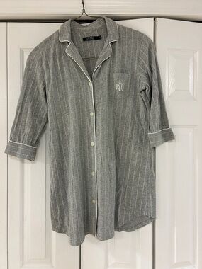 Ralph Lauren Gray Pinstripe Lounge Button-Down Shirt